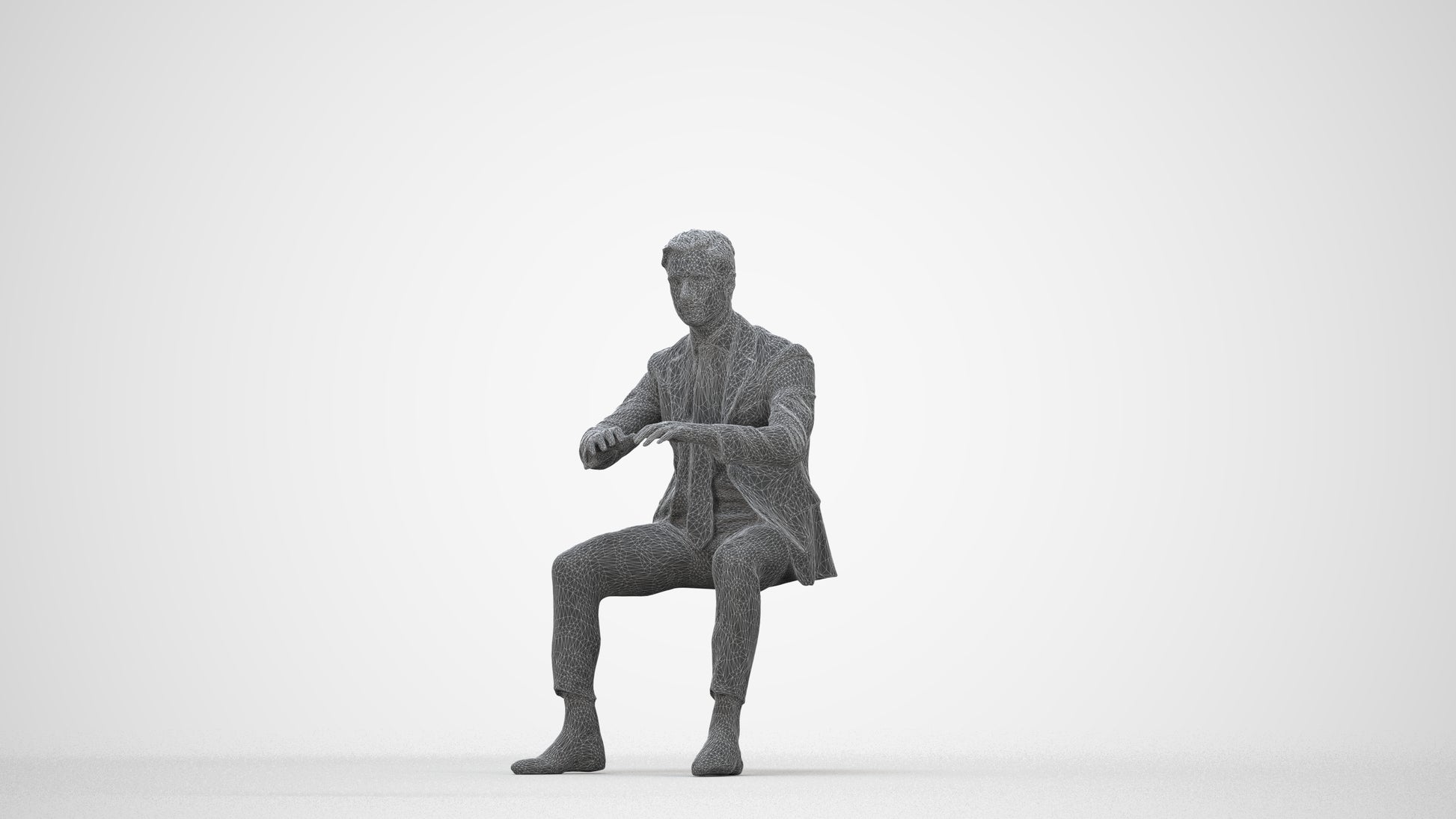 3D scanned man business, photorealistic archviz people for Enscape and SketchUp, wireframe back view