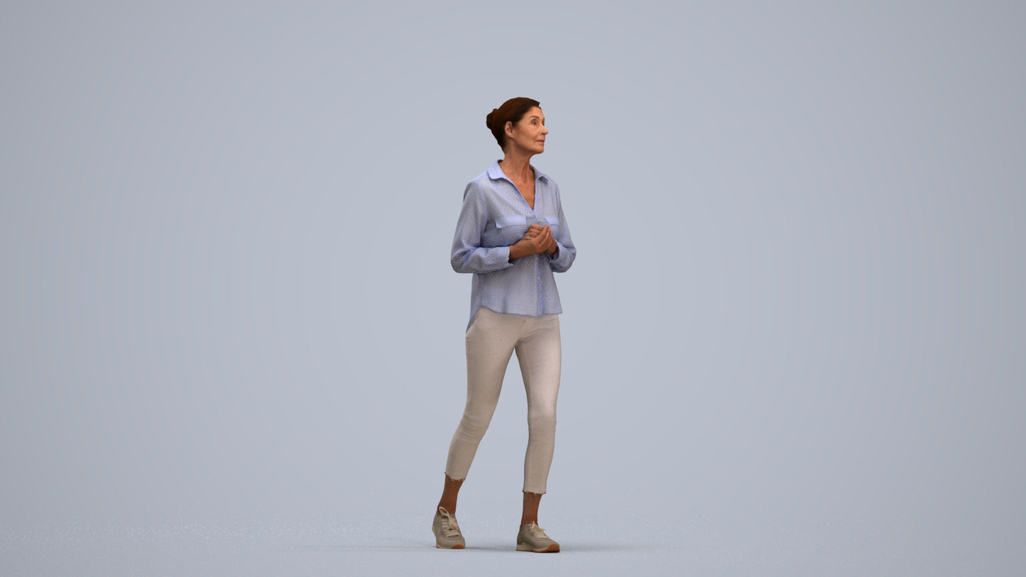3D scanned senior woman standing casual, photorealistic archviz people for Enscape and SketchUp, standing pose render