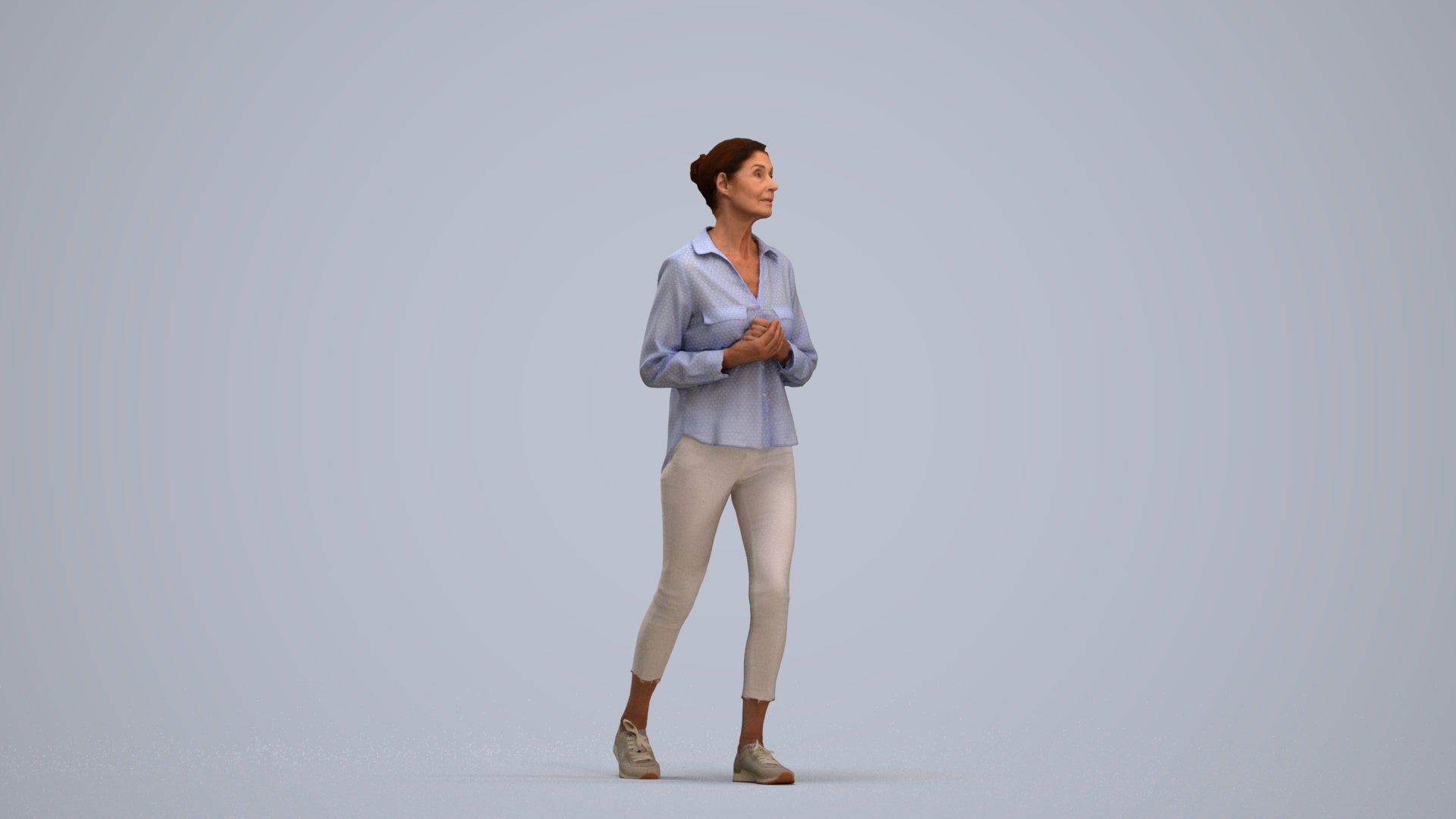 3D scanned senior woman standing casual, photorealistic archviz people for Enscape and SketchUp, standing pose render