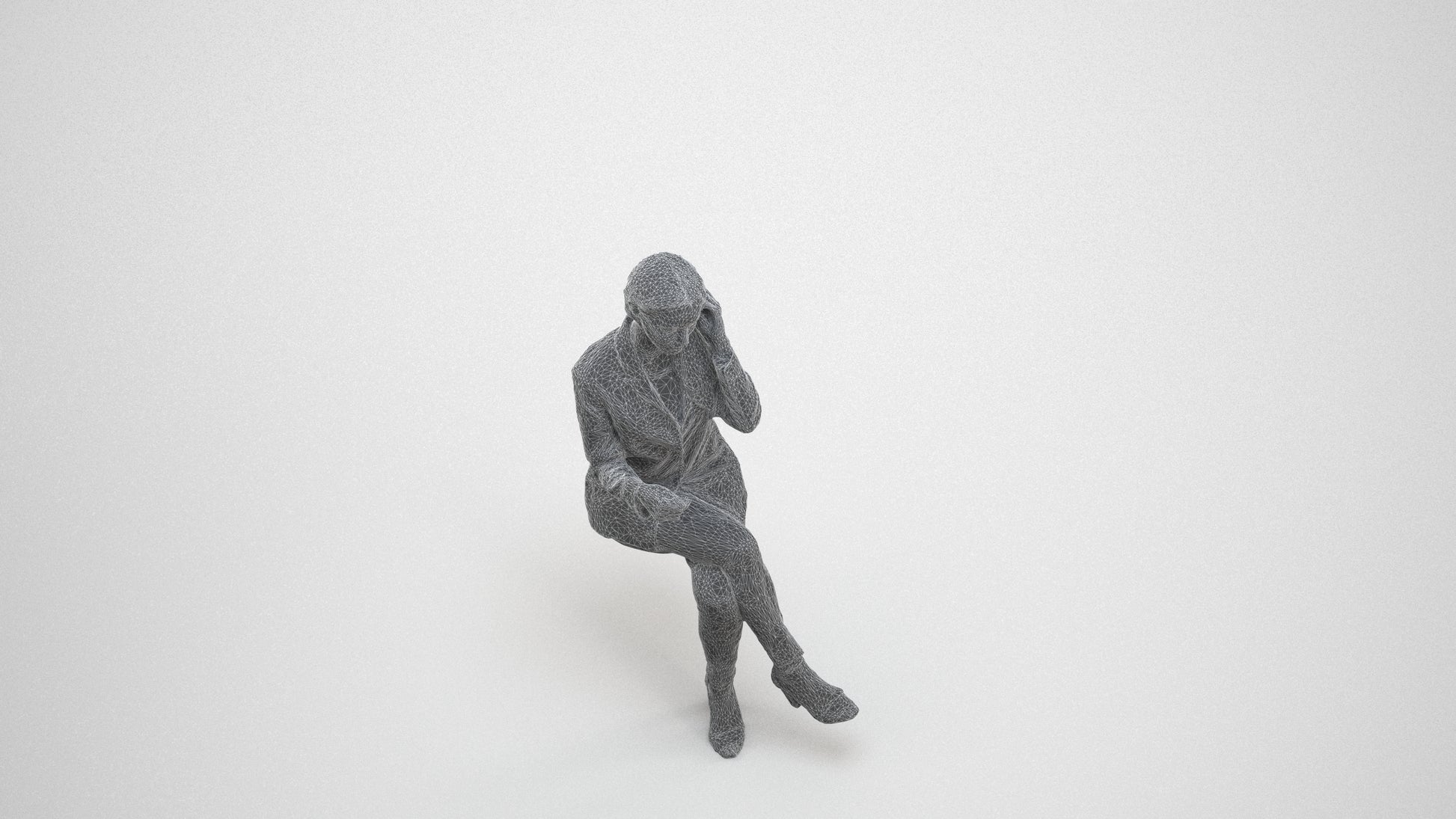 3D scanned woman business, photorealistic archviz people for Enscape and SketchUp, wireframe three-quarter view