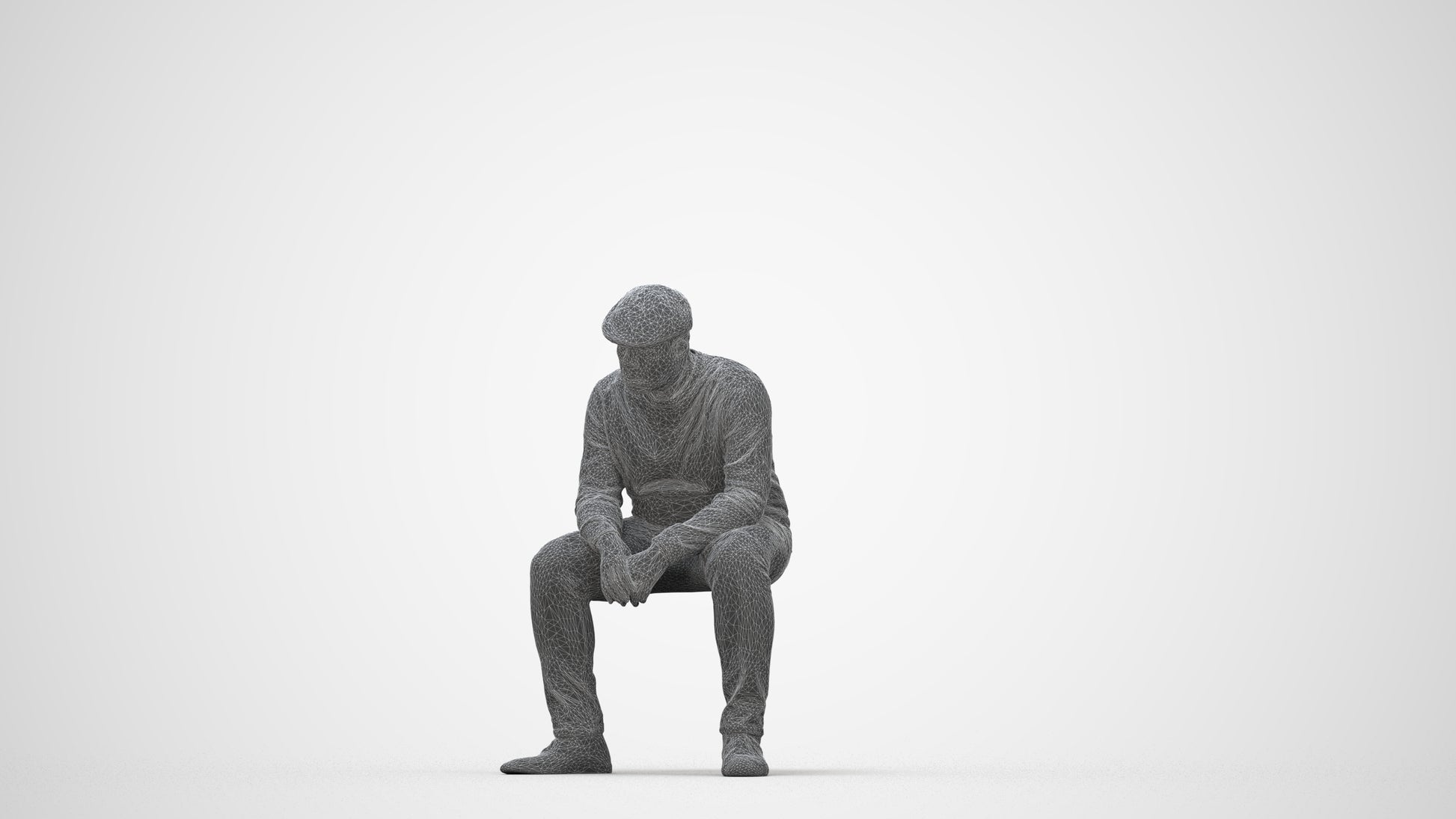 realistic 3D man casual sitting, scanned archviz people for Blender and 3ds Max, wireframe back view