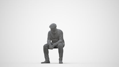 realistic 3D man casual sitting, scanned archviz people for Blender and 3ds Max, wireframe back view