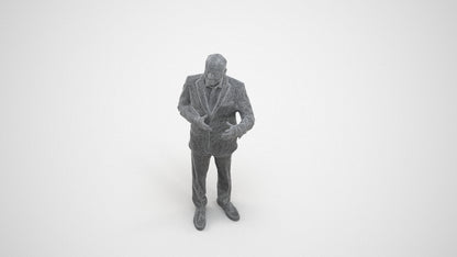 3D human model man formal standing, photogrammetry scanned person for archviz, wireframe three-quarter view