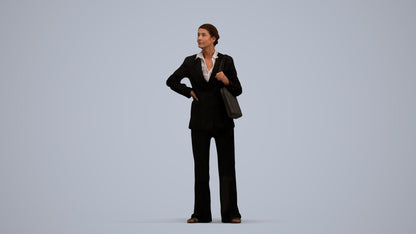 3D human model senior woman business, photogrammetry scanned person for archviz, standing pose render