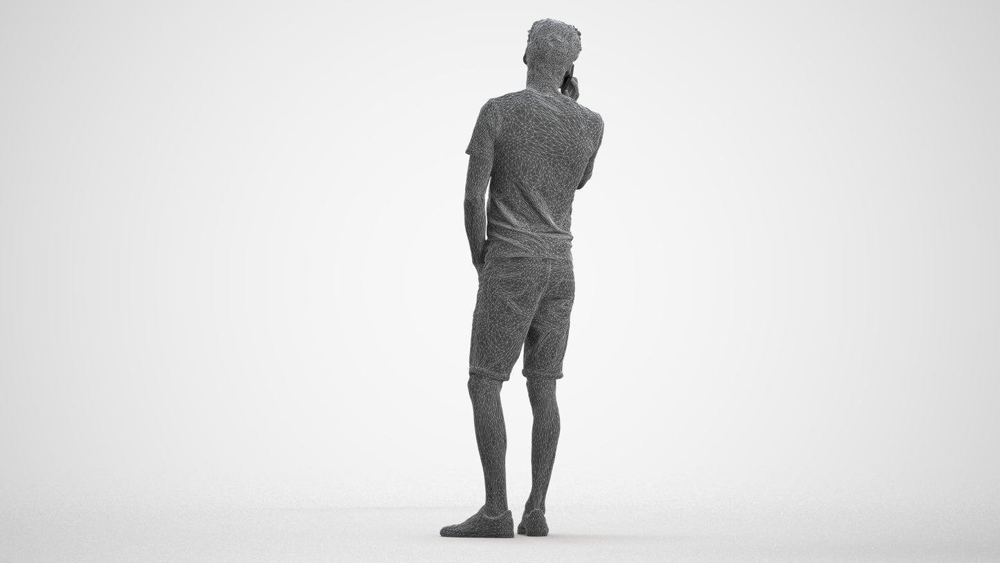 scanned 3D man casual standing, photogrammetry people for Enscape and V-Ray, wireframe front view