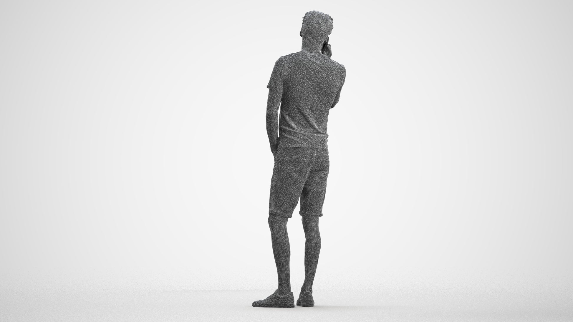 scanned 3D man casual standing, photogrammetry people for Enscape and V-Ray, wireframe front view