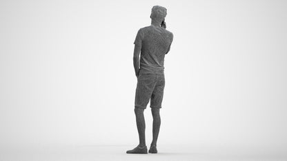 scanned 3D man casual standing, photogrammetry people for Enscape and V-Ray, wireframe front view