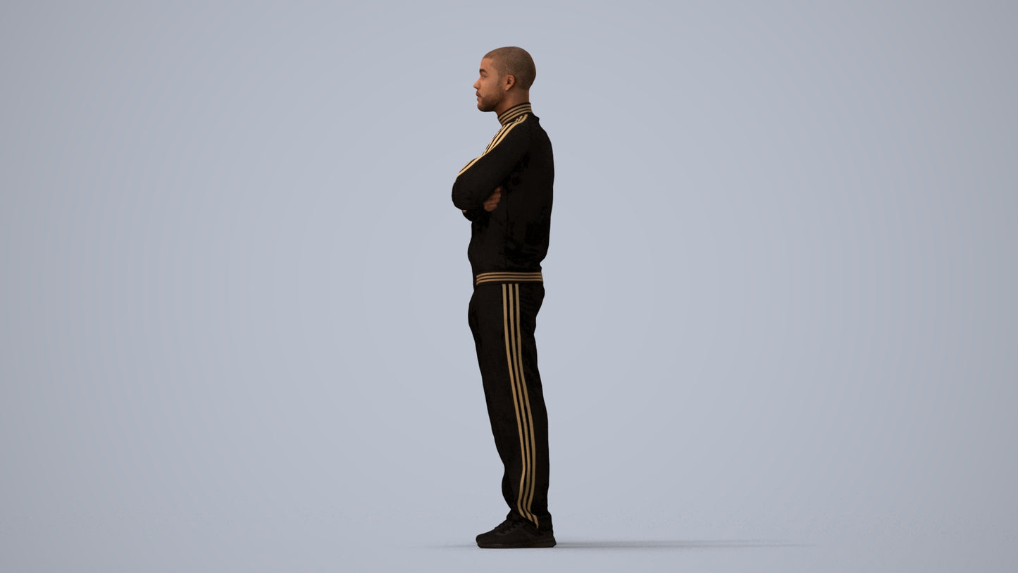 scanned 3D man standing, photogrammetry people for Enscape and V-Ray, three-quarter view render