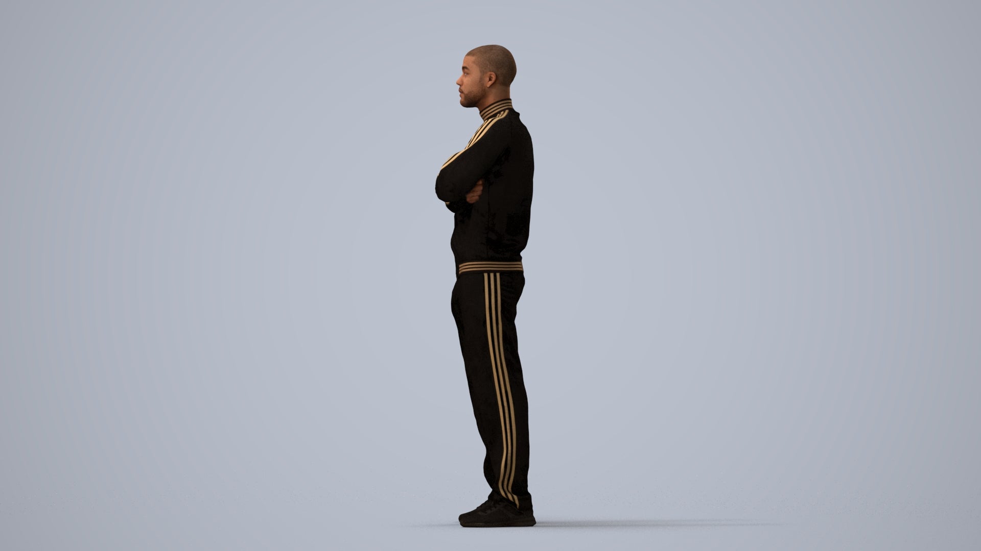 scanned 3D man standing, photogrammetry people for Enscape and V-Ray, three-quarter view render