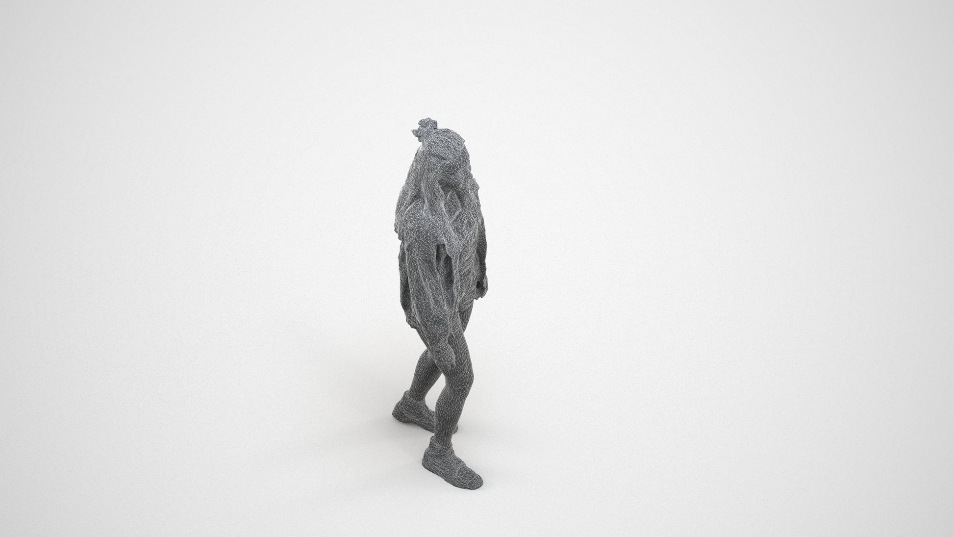 photogrammetry 3D woman casual standing, realistic human model archviz FBX, wireframe three-quarter view