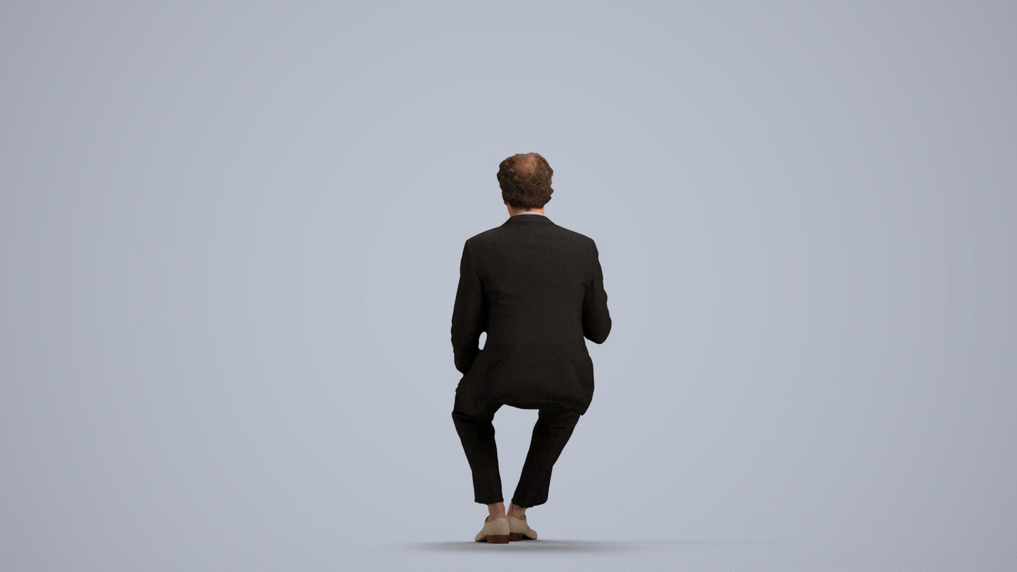 3D human model man business, photogrammetry scanned person for archviz, front view render