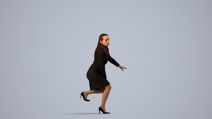 3D human model woman business sitting, photogrammetry scanned person for archviz, side view render