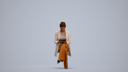 realistic 3D woman business sitting, scanned archviz people for Blender and 3ds Max, standing pose render