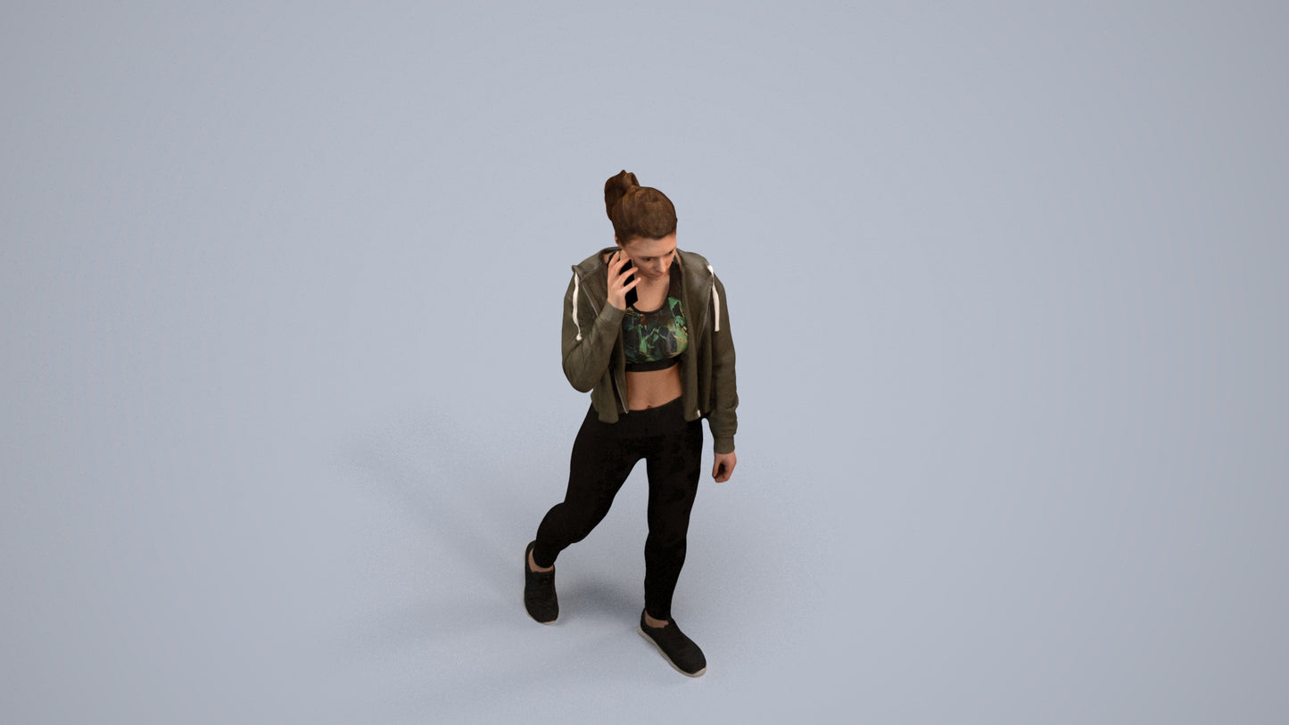 realistic 3D human woman sport, archviz people FBX OBJ for Blender, back view render