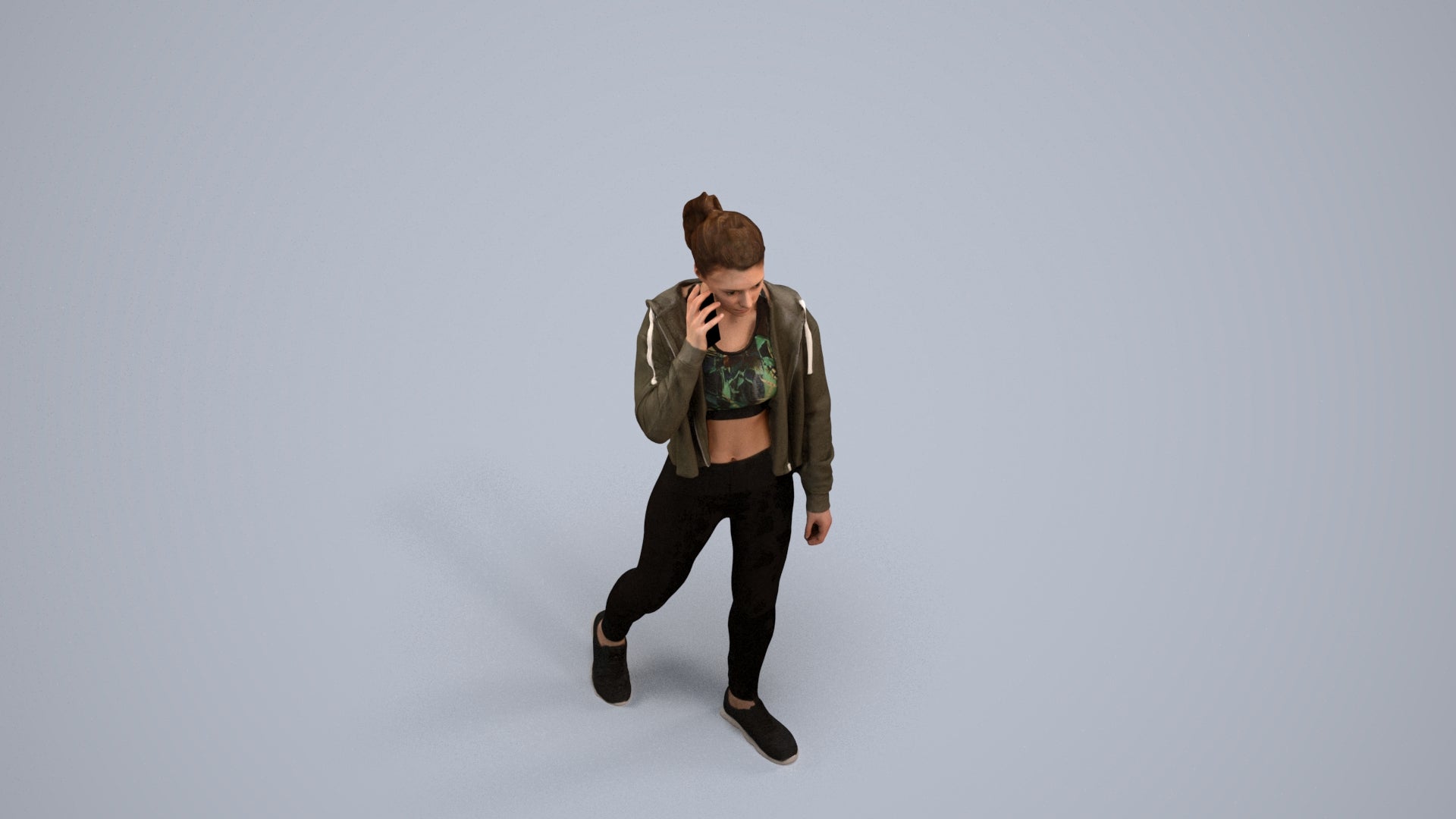 realistic 3D human woman sport, archviz people FBX OBJ for Blender, back view render