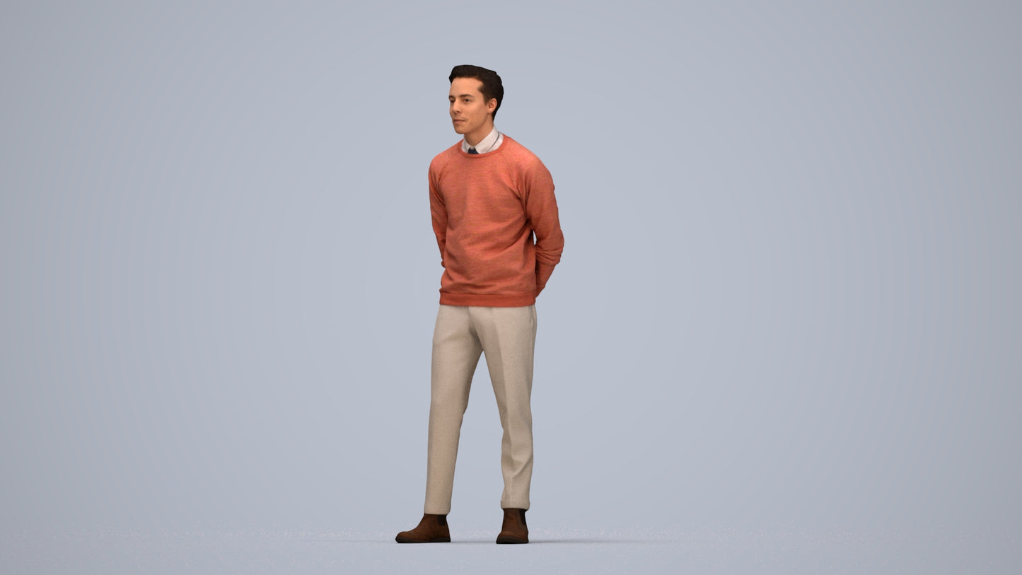 realistic 3D man casual business, scanned archviz people for Blender and 3ds Max, top-down view render