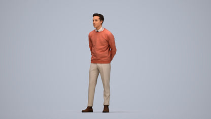 realistic 3D man casual business, scanned archviz people for Blender and 3ds Max, top-down view render