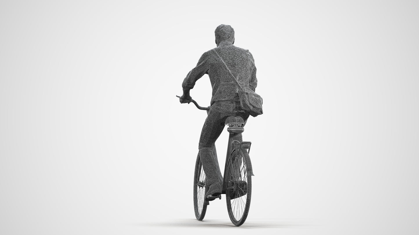 3D people model man casual cycling, scanned human for 3ds Max rendering, wireframe front view