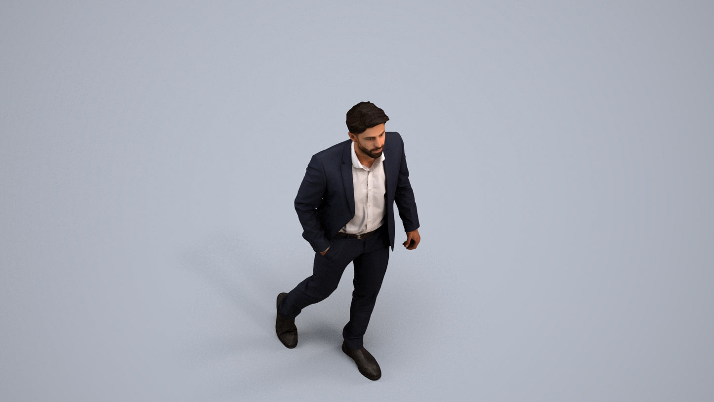 realistic 3D man business, scanned archviz people for Blender and 3ds Max, back view render