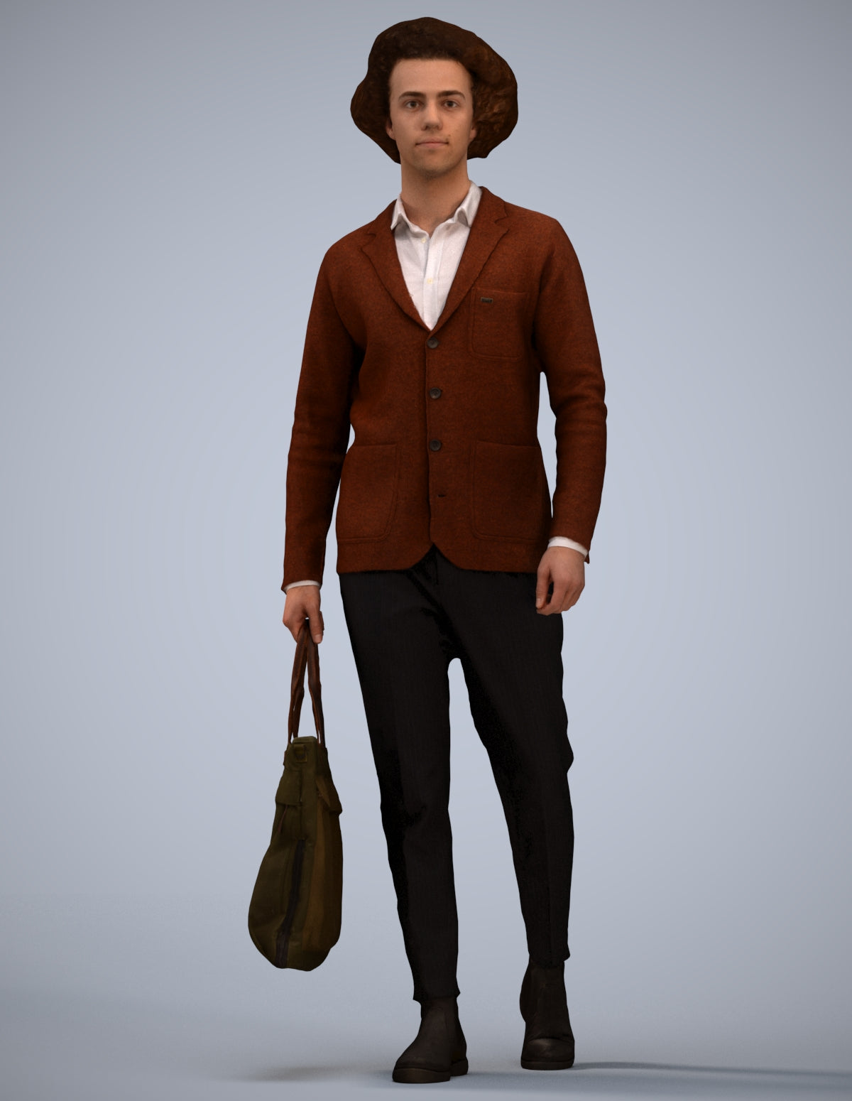 3D human model man business walking, photogrammetry scanned person for archviz