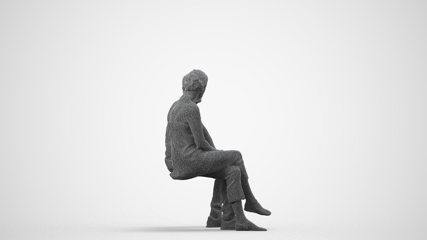 3D people model senior woman casual couple, scanned human for 3ds Max rendering, wireframe side view