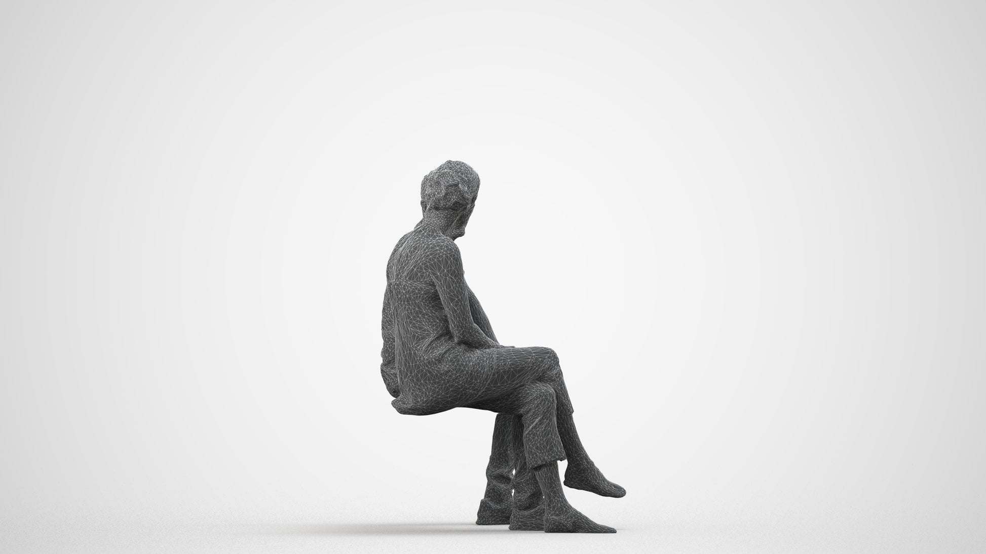 3D people model senior woman casual couple, scanned human for 3ds Max rendering, wireframe side view