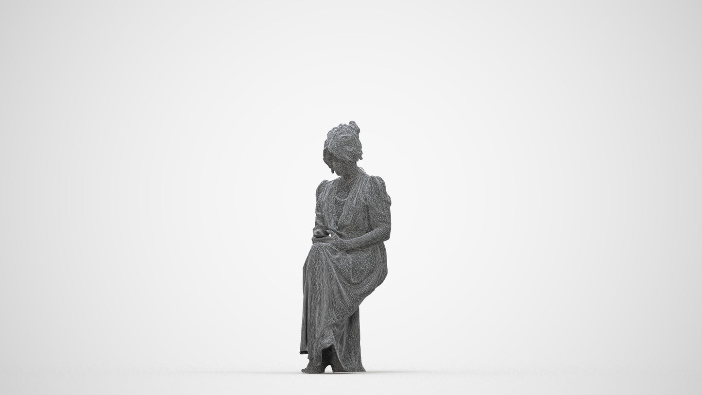 realistic 3D woman casual standing, scanned archviz people for Blender and 3ds Max, wireframe back view