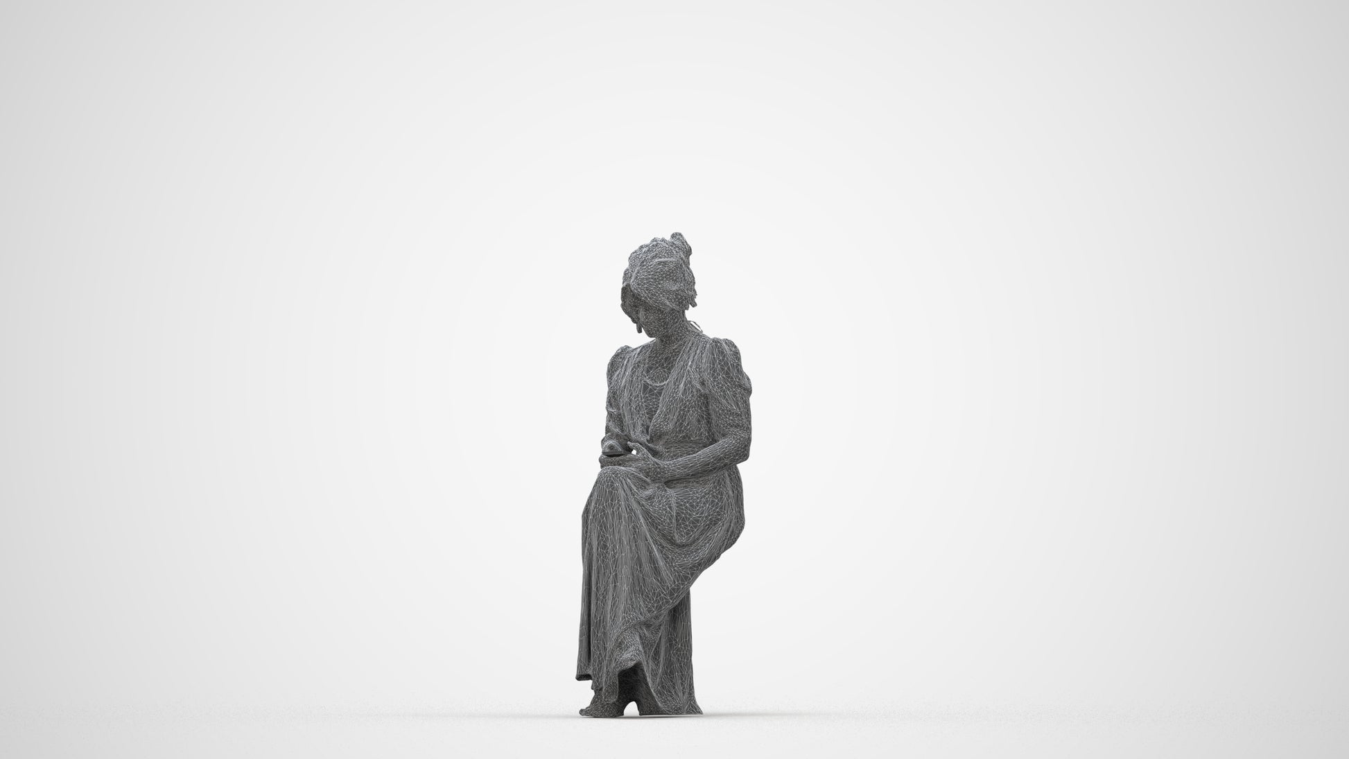 realistic 3D woman casual standing, scanned archviz people for Blender and 3ds Max, wireframe back view