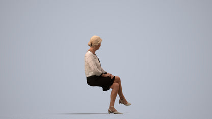realistic 3D senior woman business sitting, scanned archviz people for Blender and 3ds Max, side view render