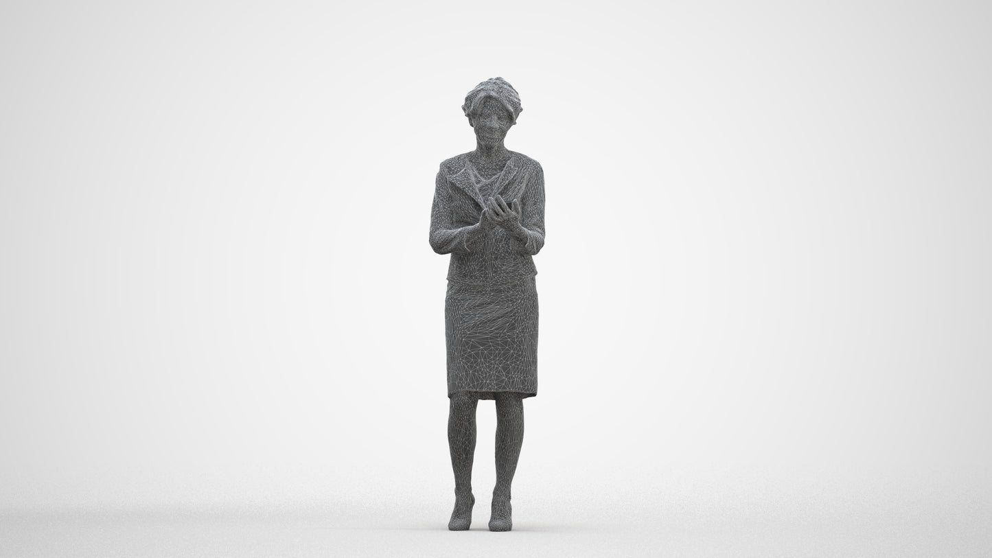 3D scanned woman standing business, photorealistic archviz people for Enscape and SketchUp, three-quarter front view render