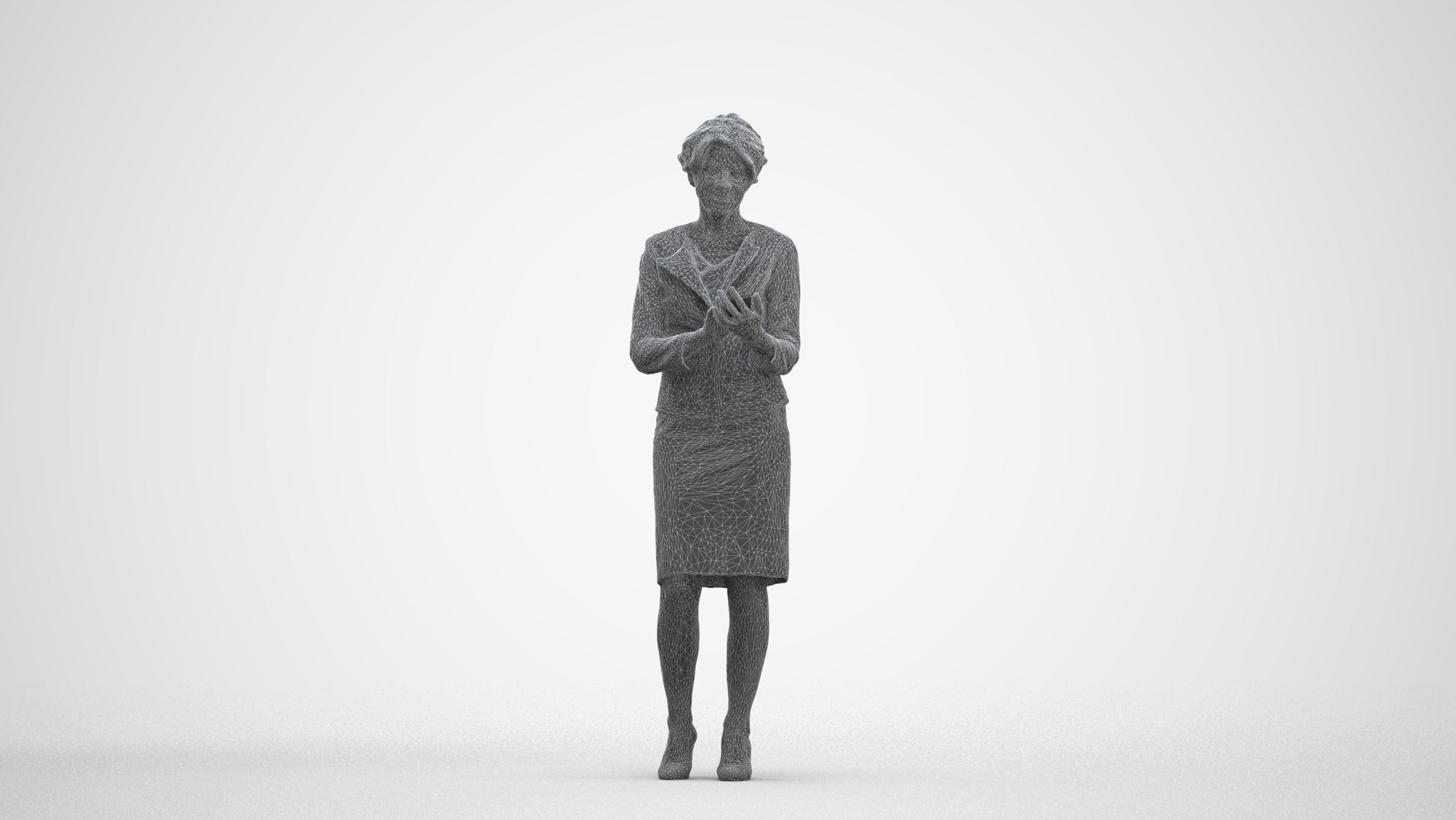 3D scanned woman standing business, photorealistic archviz people for Enscape and SketchUp, three-quarter front view render