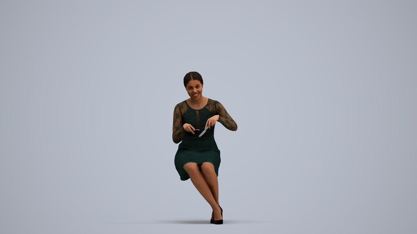 scanned 3D woman casual sitting, photogrammetry people for Enscape and V-Ray, standing pose render