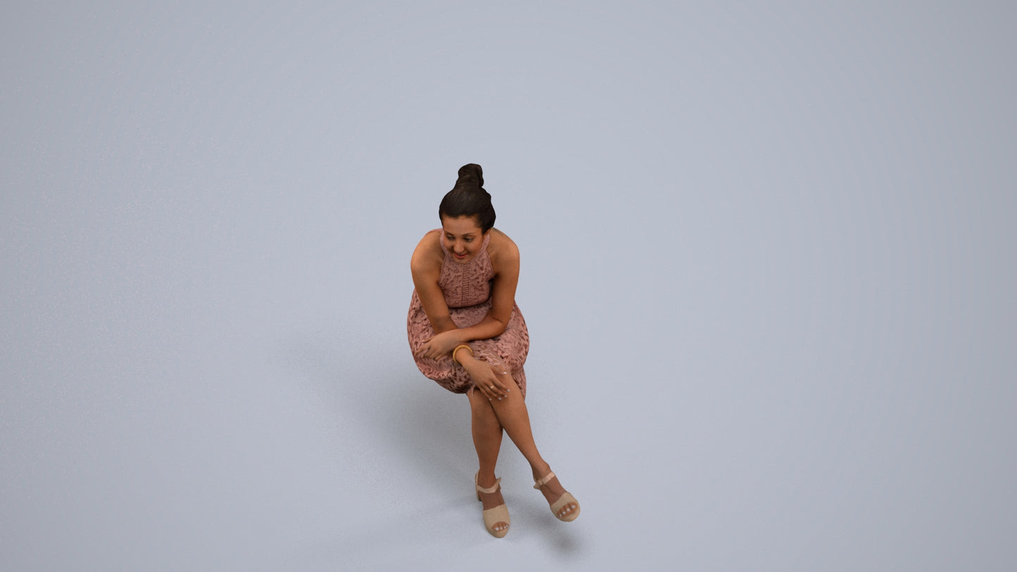 photogrammetry 3D woman formal sitting, realistic human model archviz FBX, back view render