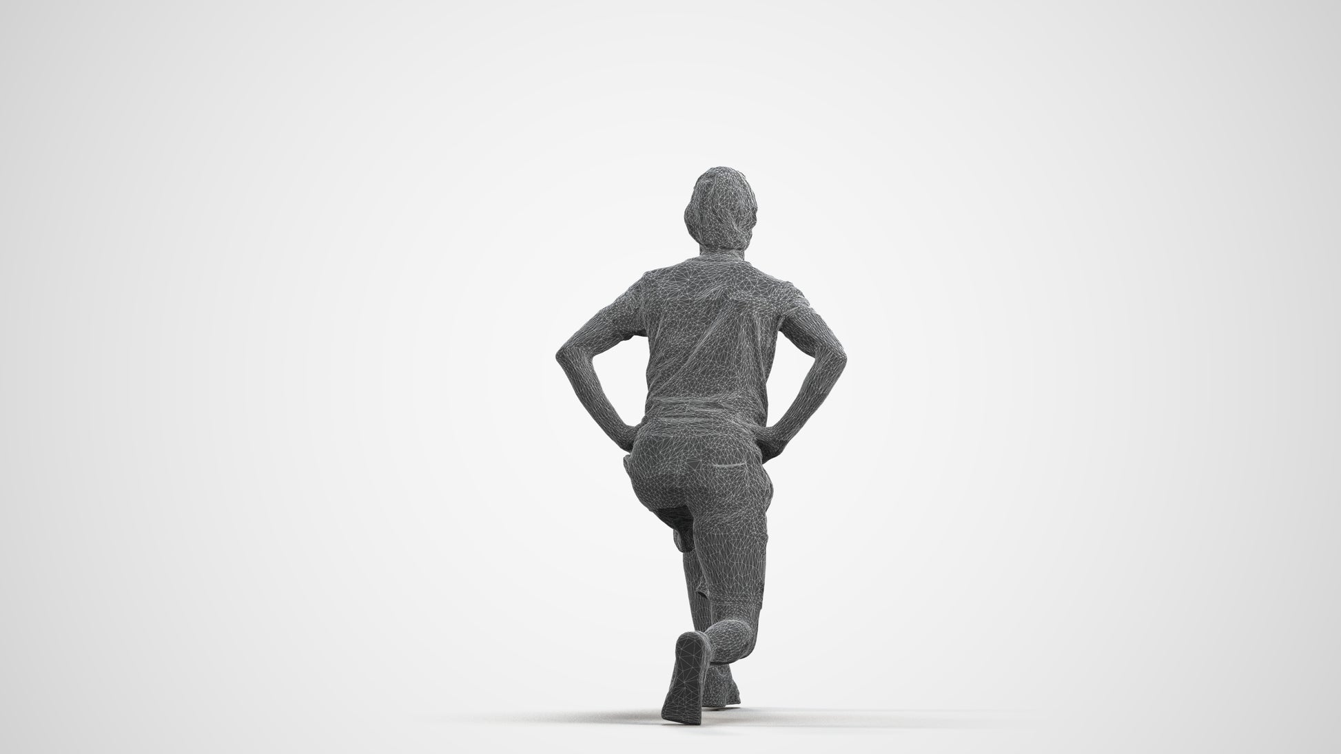 3D people model man sport, scanned human for 3ds Max rendering, wireframe front view