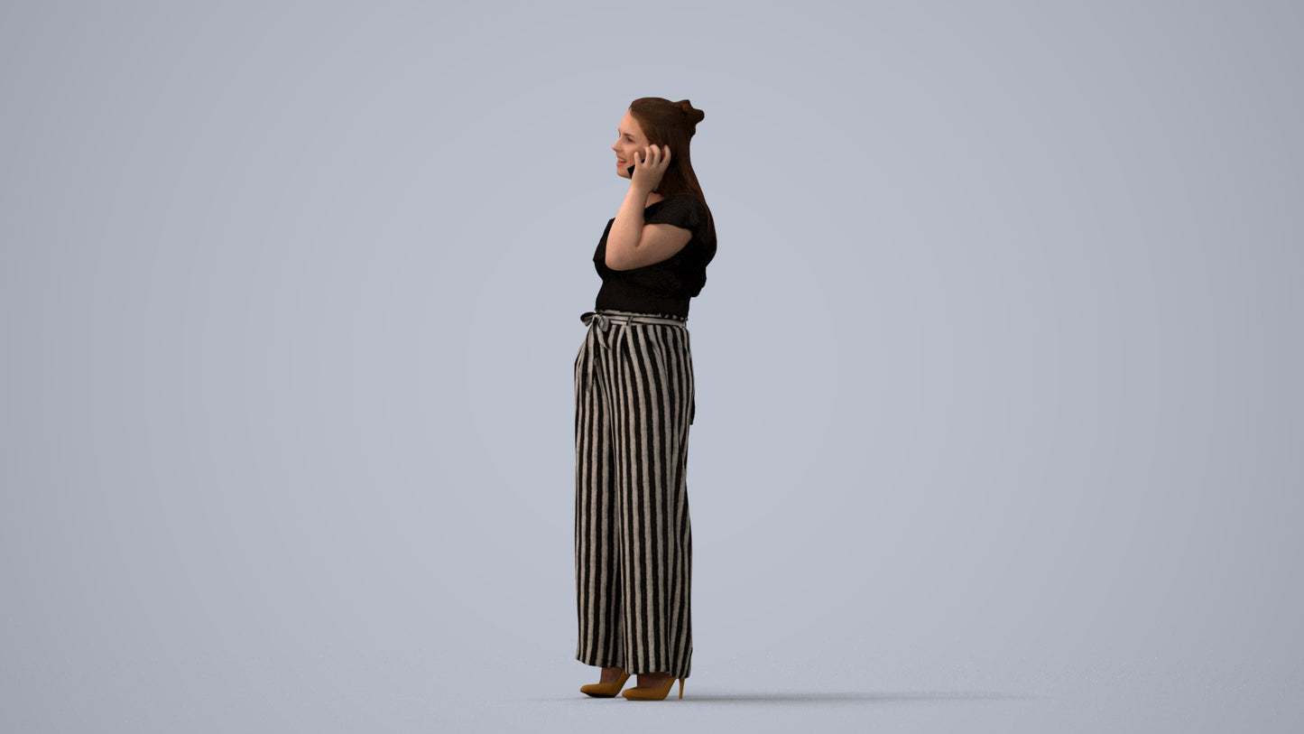 realistic 3D people woman casual standing, render-ready for V-Ray and Corona, FBX OBJ, three-quarter view render