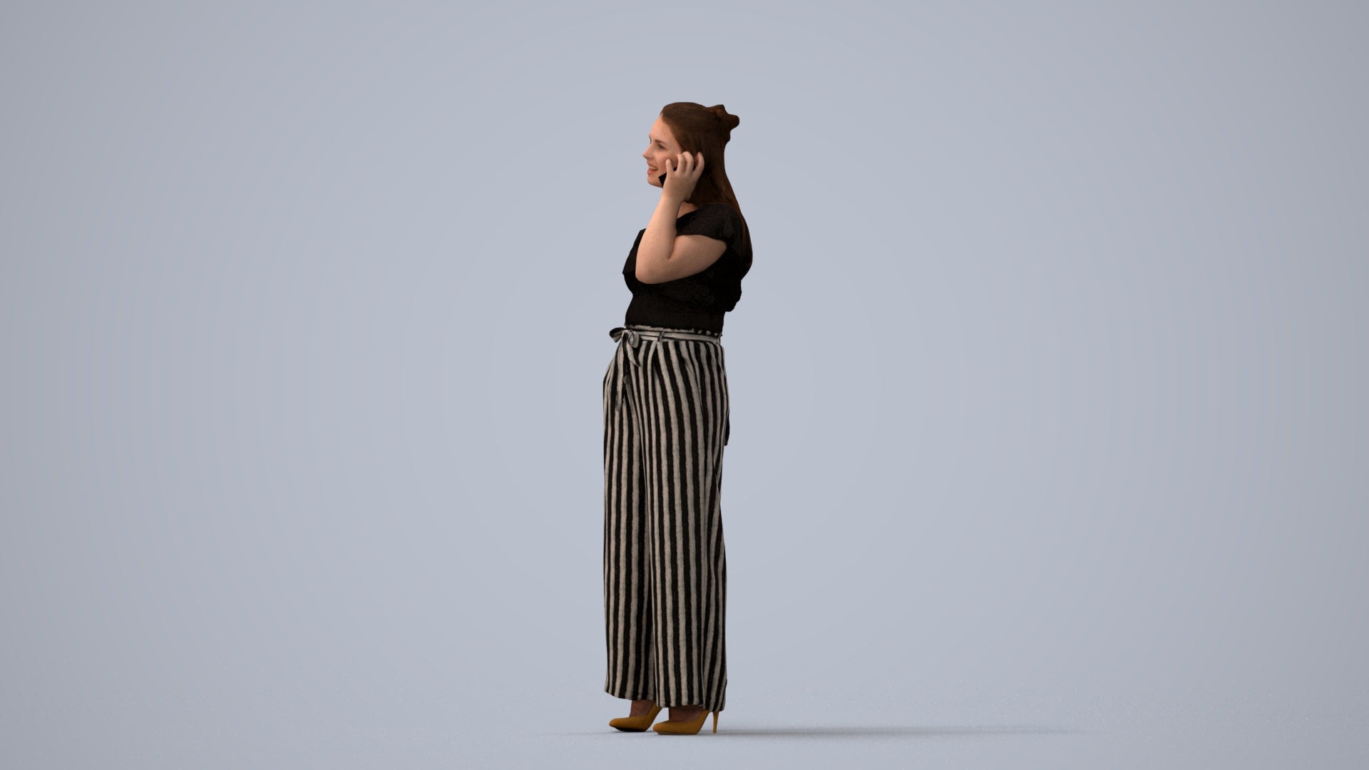 realistic 3D people woman casual standing, render-ready for V-Ray and Corona, FBX OBJ, three-quarter view render