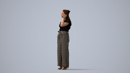 realistic 3D people woman casual standing, render-ready for V-Ray and Corona, FBX OBJ, three-quarter view render