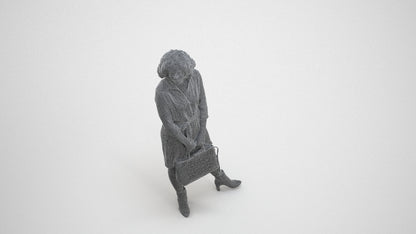 realistic 3D woman casual standing, scanned archviz people for Blender and 3ds Max, wireframe three-quarter view
