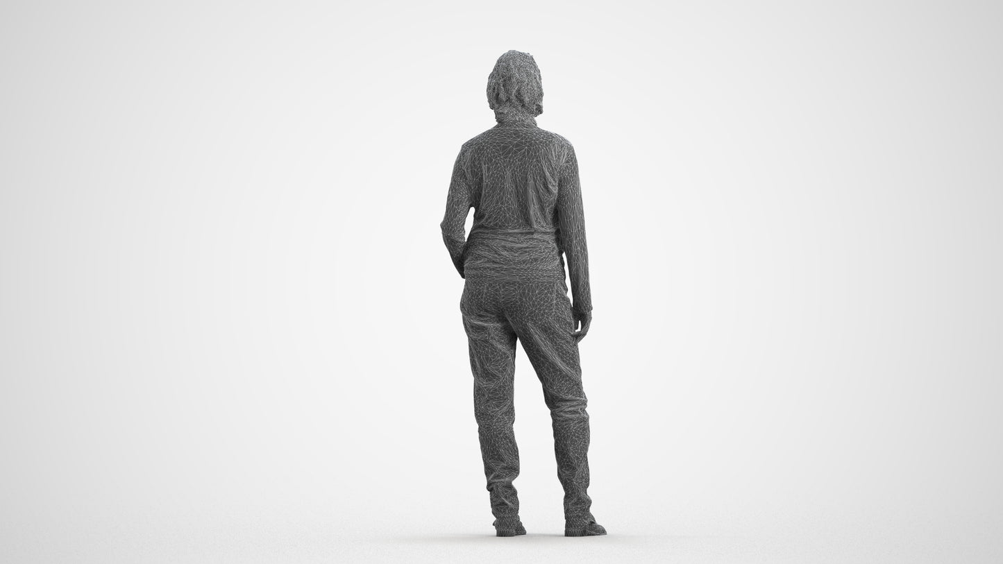 3D people model woman casual standing, scanned human for 3ds Max rendering, wireframe front view