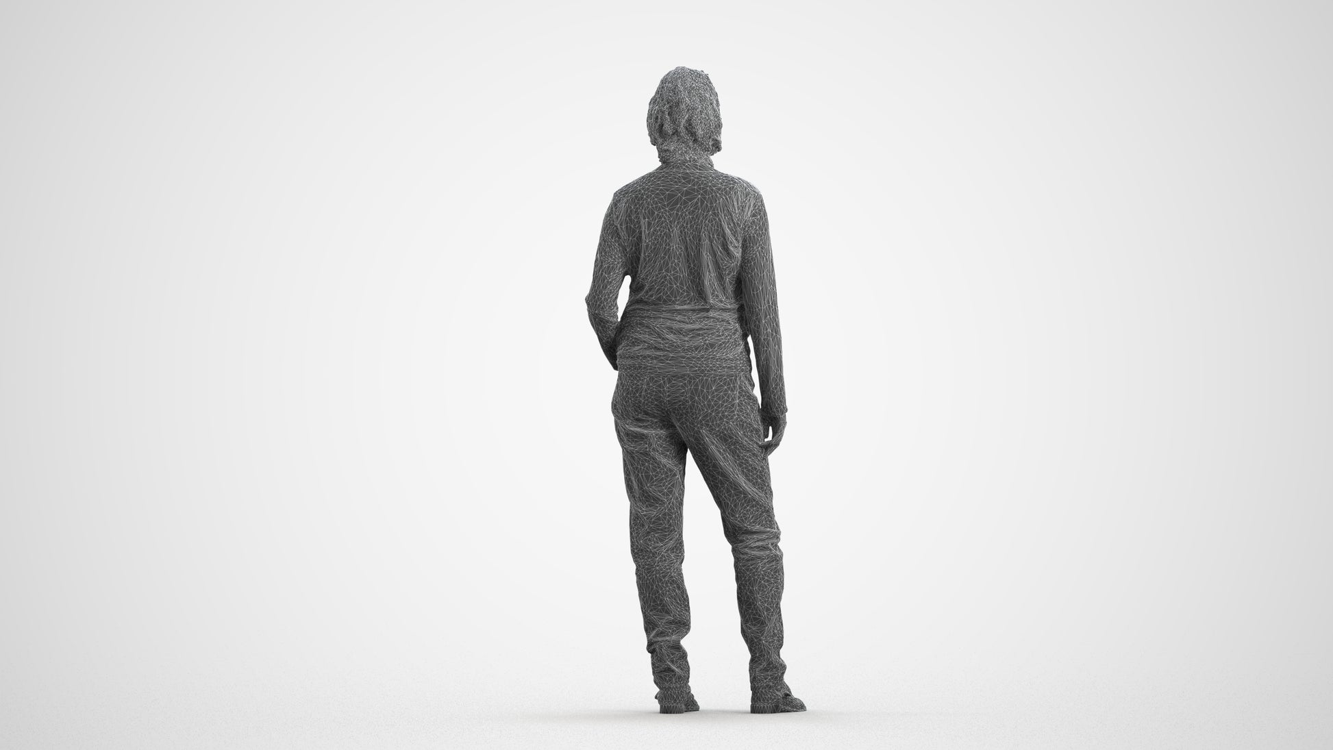 3D people model woman casual standing, scanned human for 3ds Max rendering, wireframe front view