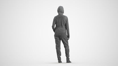 3D people model woman casual standing, scanned human for 3ds Max rendering, wireframe front view