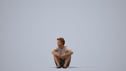 3D human model man casual pool, photogrammetry scanned person for archviz, three-quarter view render