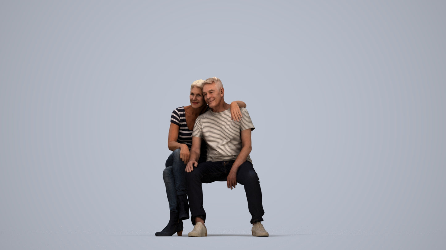 3D people model senior woman casual couple, scanned human for 3ds Max rendering, top-down view render