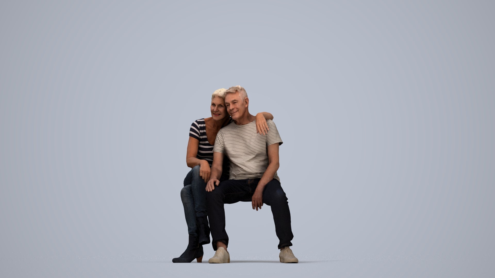 3D people model senior woman casual couple, scanned human for 3ds Max rendering, top-down view render