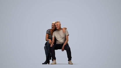 3D people model senior woman casual couple, scanned human for 3ds Max rendering, top-down view render