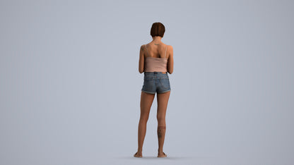 3D human model woman casual standing, photogrammetry scanned person for archviz, front view render