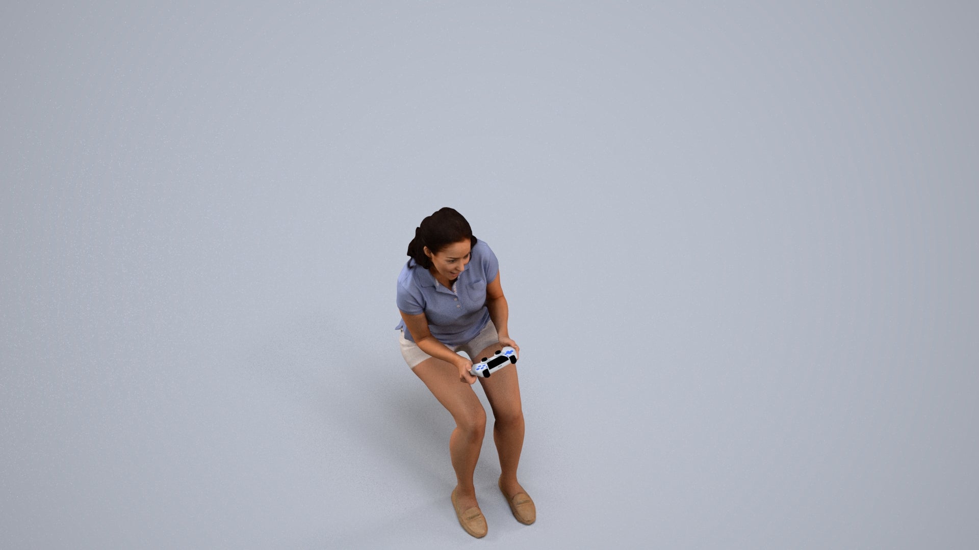 realistic 3D human woman casual sitting, archviz people FBX OBJ for Blender, back view render