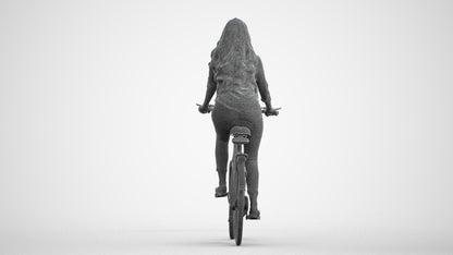 3D scanned woman cycling, photorealistic archviz people for Enscape and SketchUp, wireframe front view