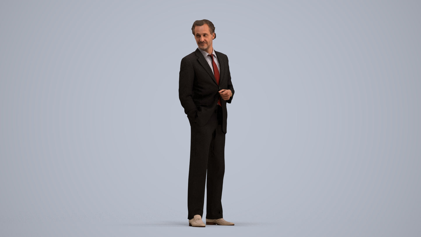 3D scanned man business, photorealistic archviz people for Enscape and SketchUp, standing pose render
