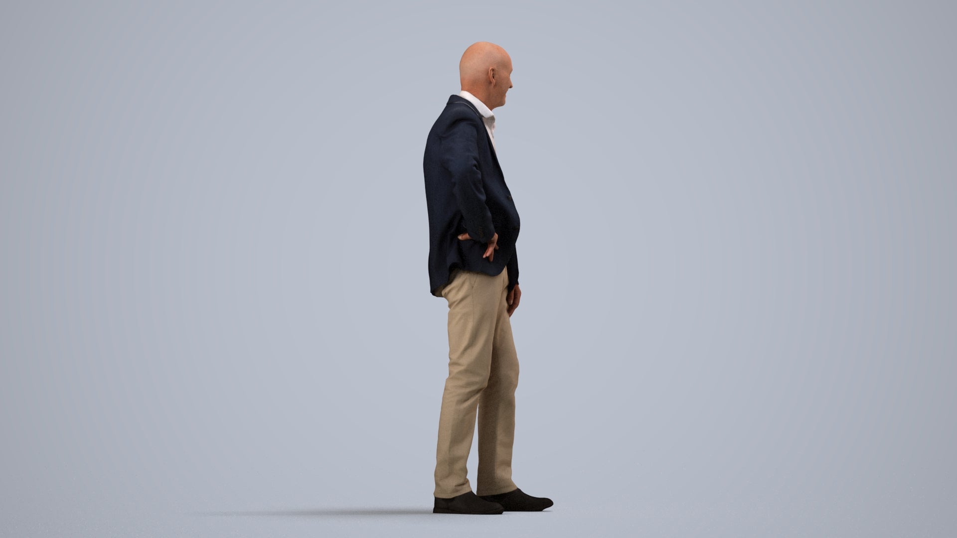 realistic 3D senior man business, scanned archviz people for Blender and 3ds Max, side view render